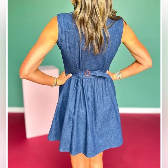 SSYS Nellie Sleeveless Denim Dress Button Front A-Line Mini Dress Blue XS - Picture 2 of 9